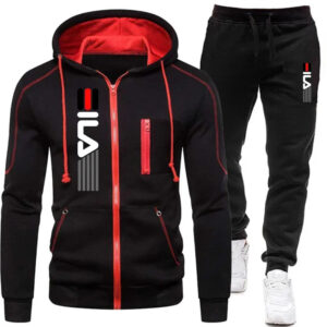 New Solid Men's Zipper Jacket Hooded Pullover + Sweatpants Sports Casual Jogger Sportswear 2 Piece Male Fleece